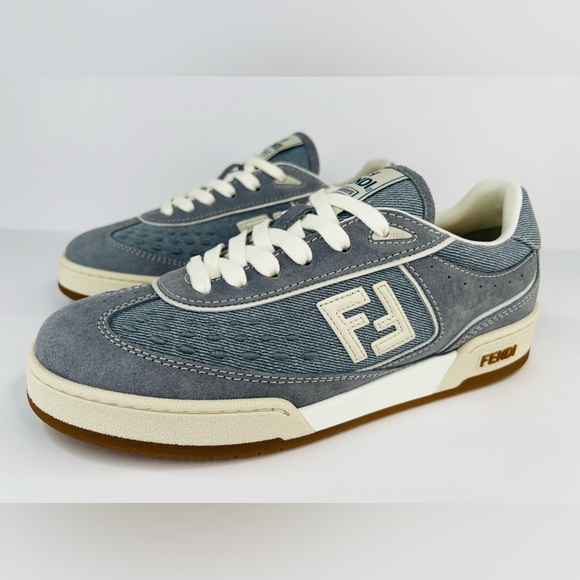 FENDI Match FF Women's Denim Suede Logo Fashion Ace Sneakers Size EU 37.5 - Picture 3 of 11